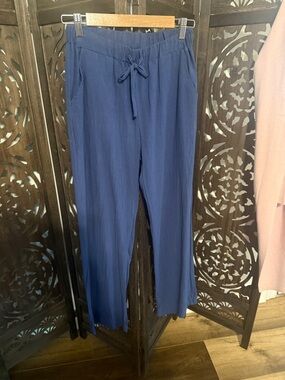 Women's Navy Drawstring Wide-Leg Pants